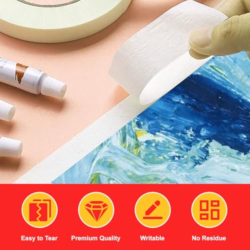 Image of DOTUHAO White Masking Tape 4 Pack, 0.4 inch 0.6 inch 0.8 inch 1 inch x 787'' White Paper Tape, White Painter's Tape, Artist Tape for Painting, Home, Office, School Stationery, Arts, Crafts, 87 Yard in Total