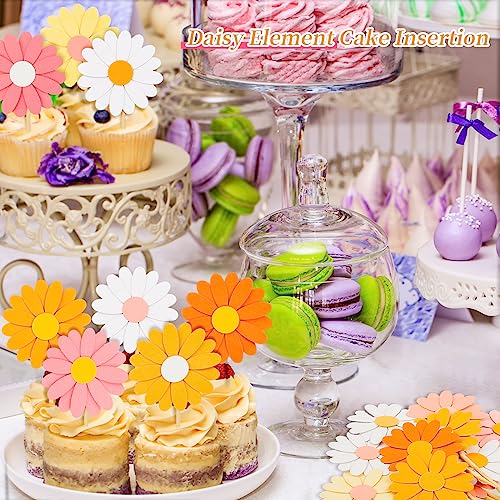Henoyso II-HENOYSO-230713 48 Pcs Daisy Cupcake Toppers Groovy Flower Cake Topper Daisy Cake Decorations Daisy Flower Cake Picks thumb #5