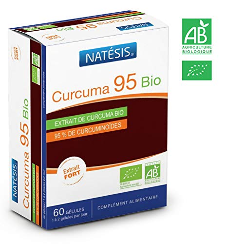 NATESIS  Curcuma 95 Bio   Complément alimentaire à base d'extrait de curcuma standardisé à 95 % + extrait de poivre noir standardisé à 95 %de pipérine  60 Gélules