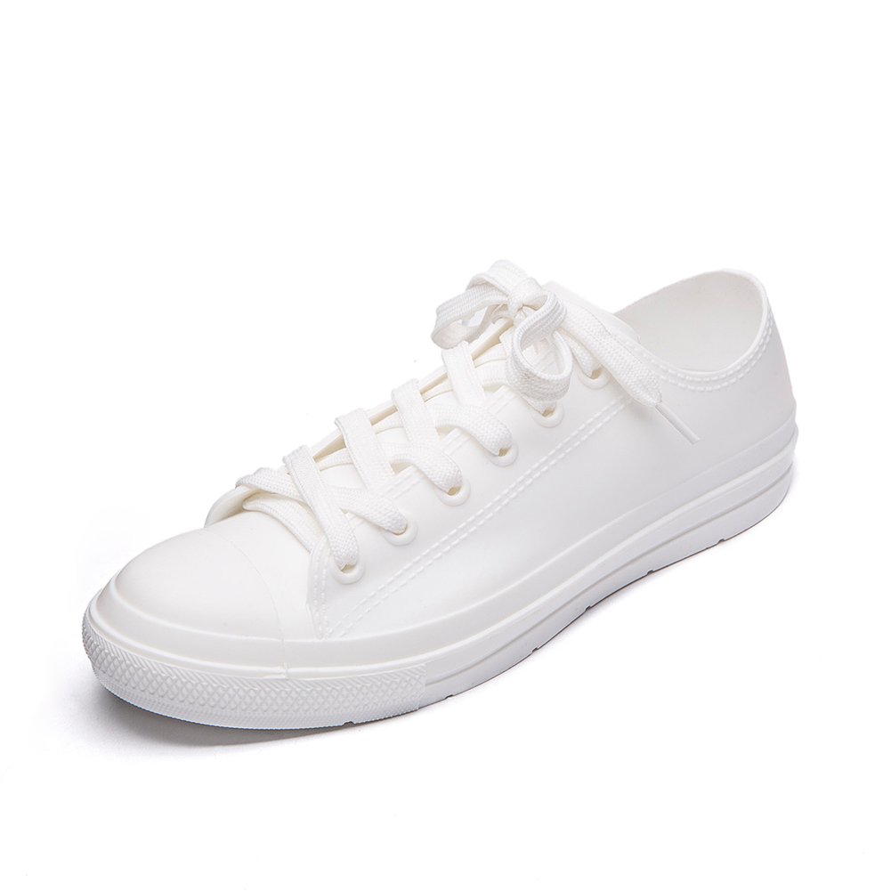 DKSUKO Women's Rain Boots,Waterproof Lace Up Comfort Classic Outdoor Ankle Garden Rain Shoes for Women (White Short, 11)