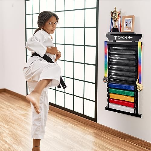 image for Tilhumt 12 Belts Karate Belt Display Rack with Sticker, Felt Martial A