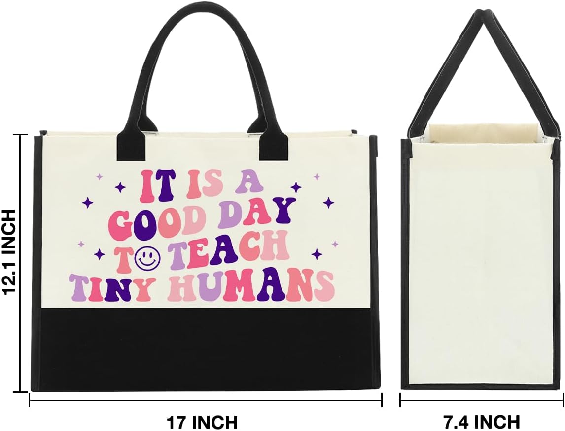 Nvhai Best Teacher Gifts for Women, Teacher Appreciation Gifts for English Teacher Christmas Graduation, It Is a Good Day to Teach Tiny Humans Teacher Canvas Tote Bag for Women Shopping Grocery Bag - Image 4