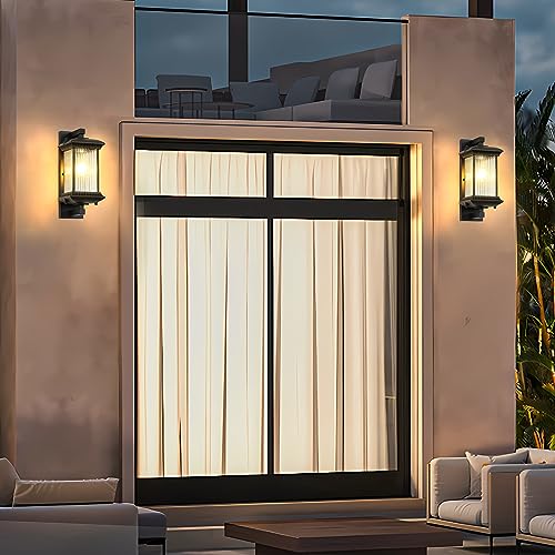 Outdoor Wall Lights, Square Waterproof Outside Light Fixtures Wall Mount for House Porch Yard Doorway Garage Patio, Black Aluminum Outdoor Sconce Wall Lighting, Exterior Wall Lantern
