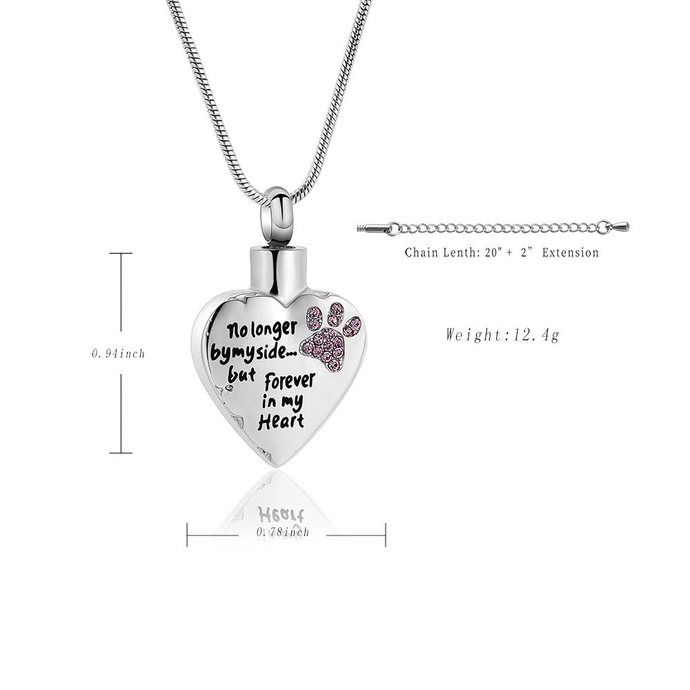 QGJNSGC Pet Cremation Jewellery Stainess Steel Heart Urn Necklace for Ashes Keepsake Ashes Necklace Dog Cat Paw Memorial Urn Pendant for Women Men - Image 2