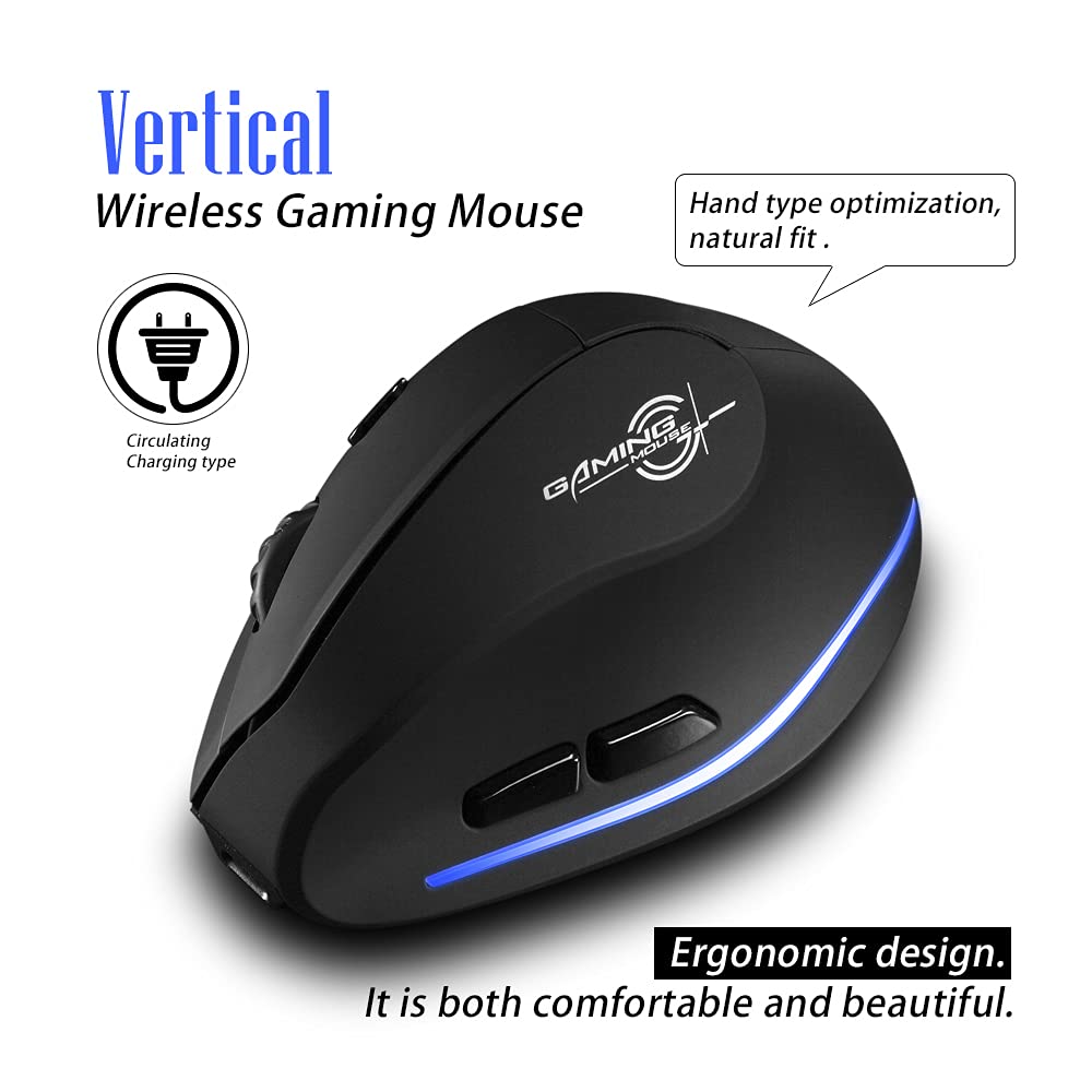 F-35 - Mouse da gioco wireless verticale, ergonomico, ricaricabile, opzionale, portatile, 2400 DPI, per computer Mac e PC