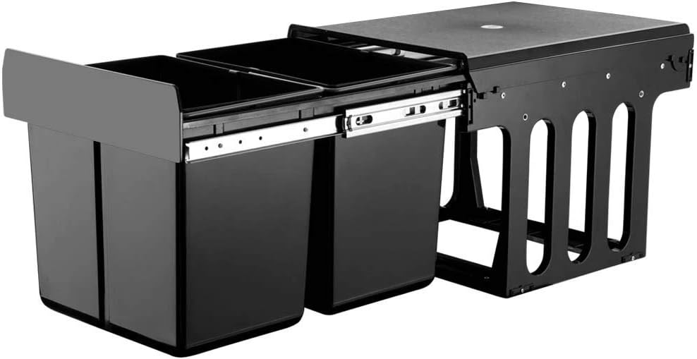 2X15L Pull Out Kitchen Waste Bin with Double Dual Sliding Design Easy