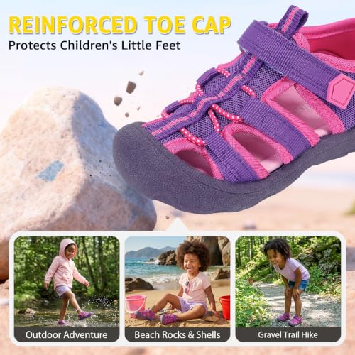 Image of Wide Toe Box Toddler Sandals Water Shoes Boys Girls Quick Dry Summer Beach | Non Slip Sole, Flexible, Machine Washable, Easy to Clean, Breathable, Adjustable Hook and Loop, Closed-toe for Outdoor & Pool