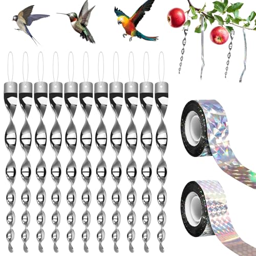 AOOWU Repulsif Oiseaux Exterieur, Effaroucheur Oiseaux Réfléchissant, 360° Repulsif Oiseaux, Répulsif Réfléchissants Spirale Oiseaux, Ruban Repulsif...