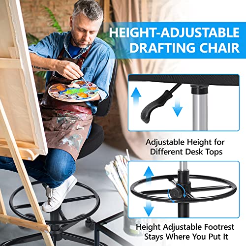 Primy Office Drafting Chair Armless, Tall Office Desk Chair Adjustable Height And Footring, Low-Back Ergonomic Standing Desk Chair Mesh Rolling Tall Chair For Art Room, Office Or Home(Black) #TOP3
