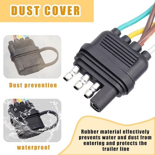 Ruibapa 4 Pin 5 Wire 22 FT 18AWG Trailer Wiring Harness,Trailer Connector Wire Plug for Rewiring Trailer Both-Side Taillights and RV Boat Wire Trailer Plug Pure Nylon Net Tube Protection