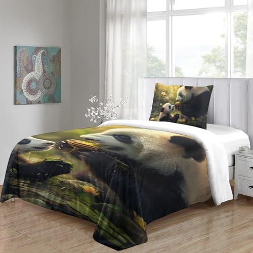 Parure de lit panda 3D en microfibre housse de couette single 135x200cm et sa taie d'oreiller - 5