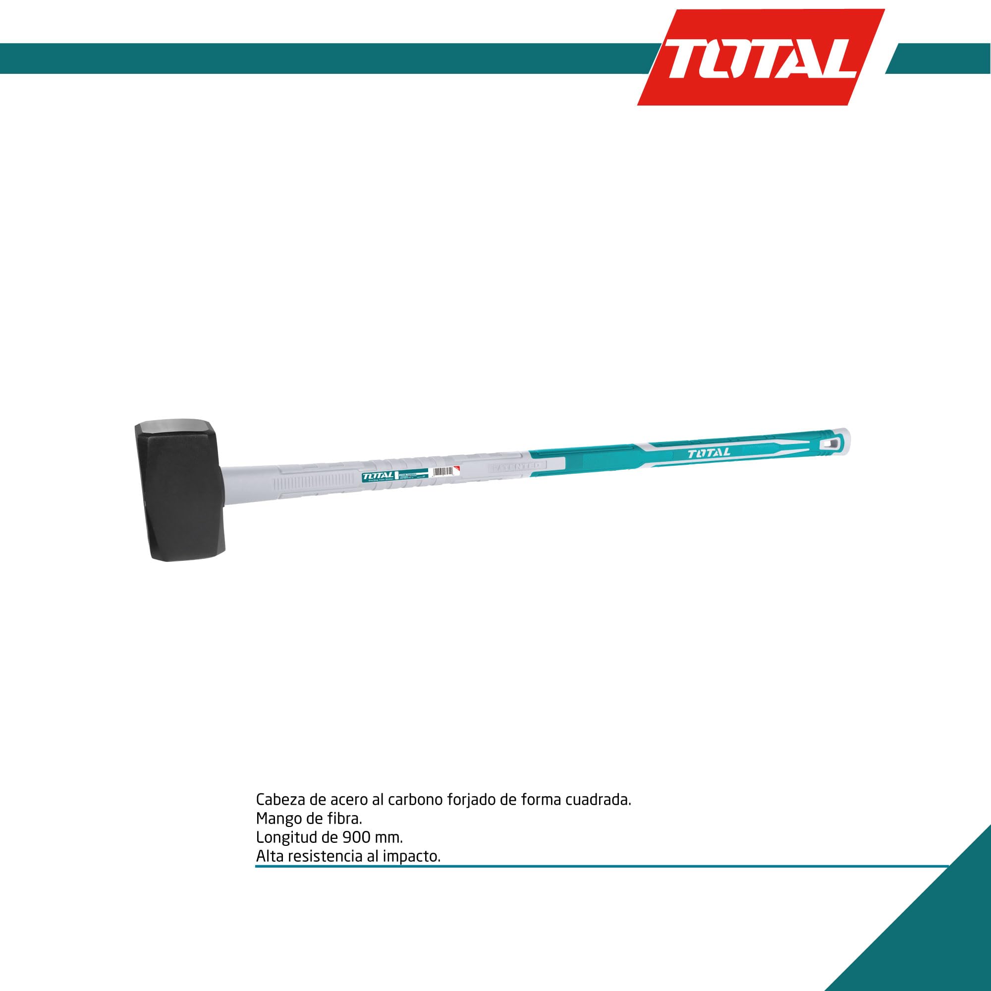 Mazza In Acciaio Total Tools 1000g - Testa Forgiati, Manico Ergonomico, Per Edilizia E Demolizione