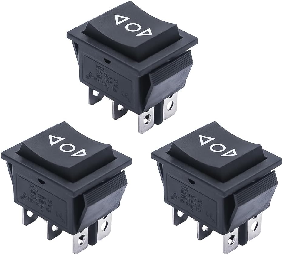 mxuteuk 3pcs DC12V Momentary Rocker Switch DPDT Reverse Polarity Toggle Switch Automatic Reset Power Switch (ON)/Off/(ON) 6 Pin 3 Position, Use for Motor Car Auto Boat KCD2-223-JT