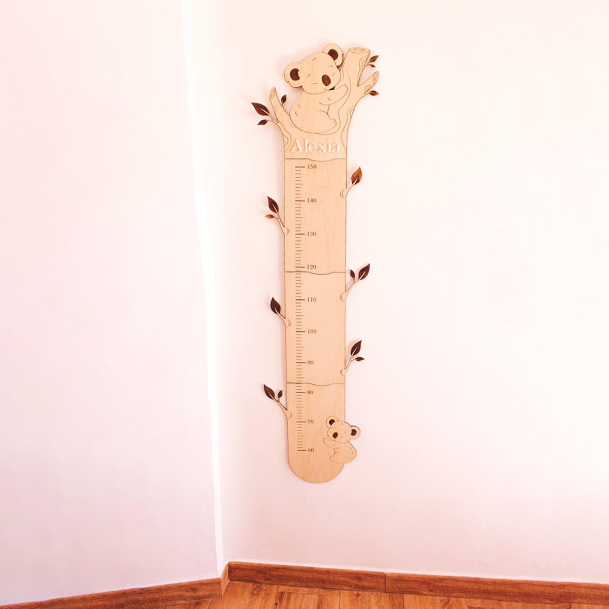Medidor Koala Infantil Personalizado – Medidor Infantil Pared Madera con Nombre – Regla de Crecimiento para Bebés y Niños – Decoración Habitación Infantil Montessori