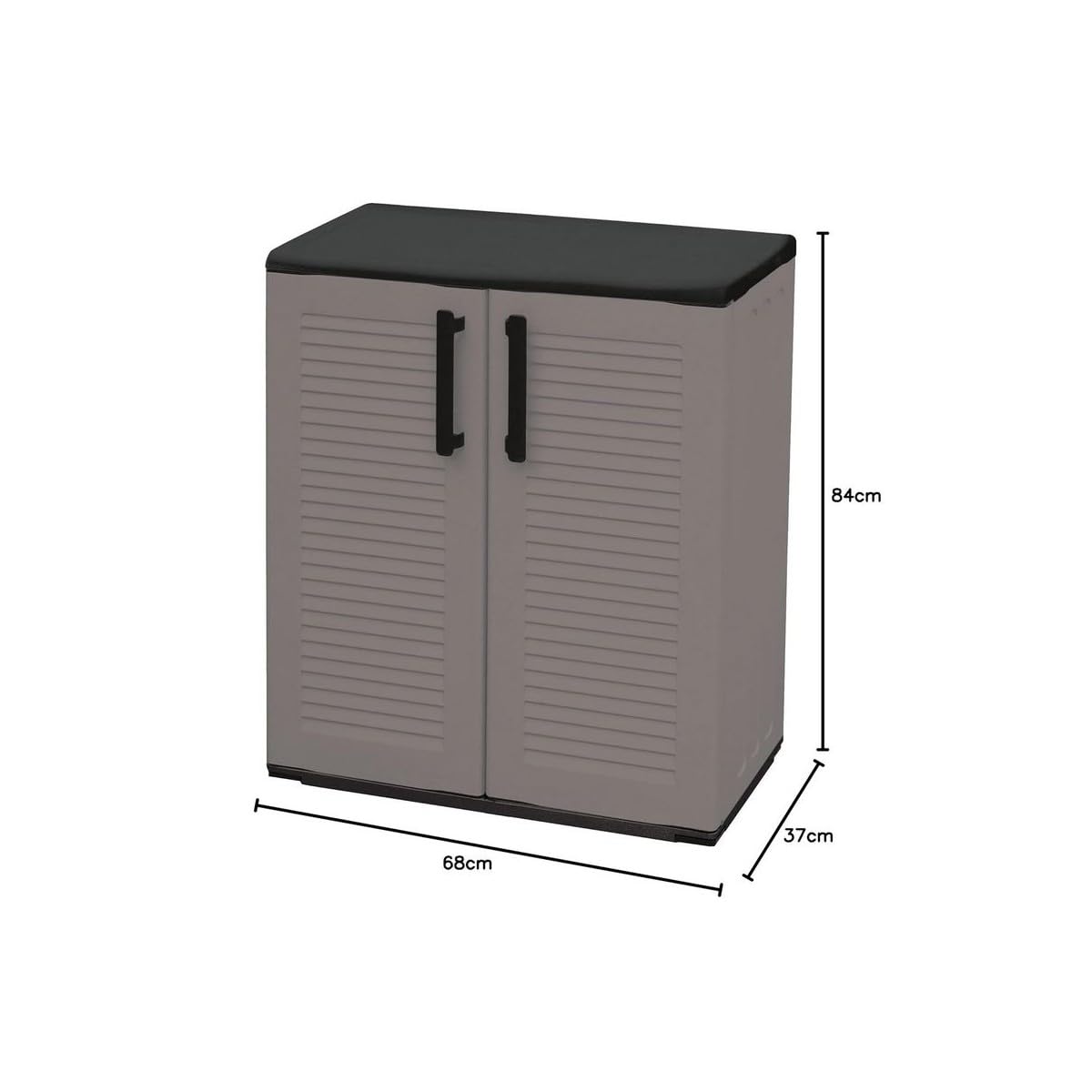 INTEC - Armoire Basse de Rangement 2 Portes Gris Anthracite 68x37x84 cm – Meuble Polypropylène Recyclé pour Garage, Jardin, Buanderie – Résistant Eau & UV