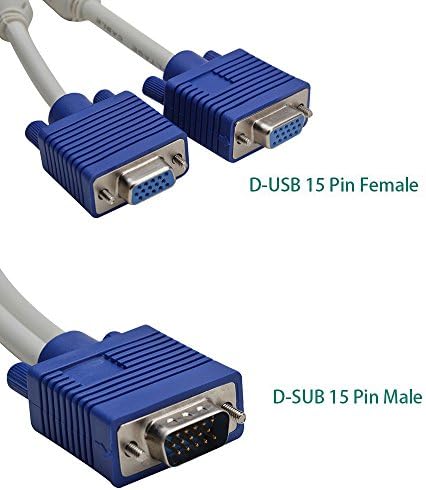 VGA Splitter Cable,Oxsubor 15Pin 1 Male to 2 Female Y Adapter Monitor Converter Cable for PC Video Computer TV Projector(NOTICE:CAN'T SUPPORT BIG SCREEN AND LONG DISTANCE,NO POWER SUPPLY)