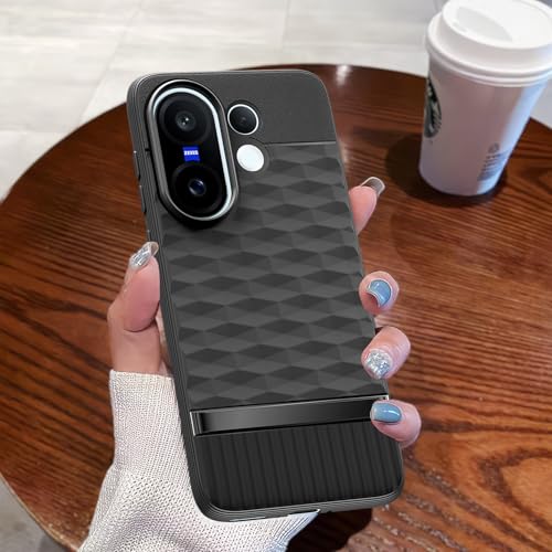 Image of Pikkme Back Cover for Vivo X200 Fe 5G Soft Grip 3D Hexa Cube Texture Silicone Bumper Case (Black)