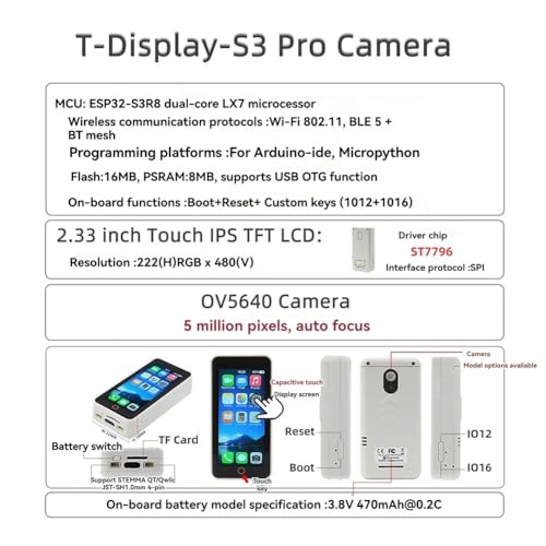 T-Display-Pro Board Module LCD Touch avec caméra OV5640 5MP - 6