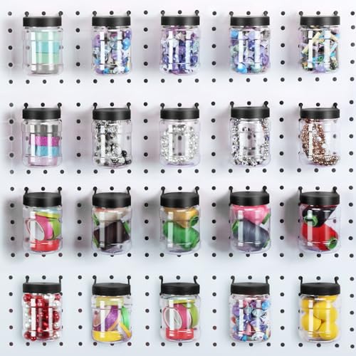 Image of Unittype 20 Set Pegboard Organizer Accessories Peg Boards Jars with Lids Plastic Pegboards Bins Storage Containers Clear Peg Board Wall Organizer for Garage Sewing Office Home Supplies(Black)