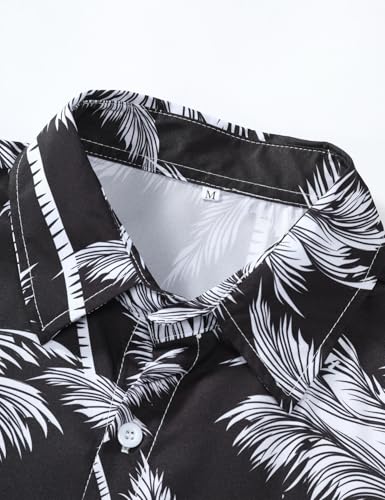 Image of Yimoon Men's Summer 2 Piece Outfits Tropical Print Short Sleeve Button Down Hawaiian Beach Shirt and Shorts Set