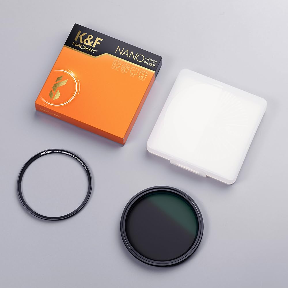 K&F Concept Nano-Xcel Filtre magnétique ND Variable ND8-ND128 (5 étapes) avec Anneau Adaptateur magnétique, Filtre à densité Neutre magnétique ND avec revêtement Nano 28 Couches