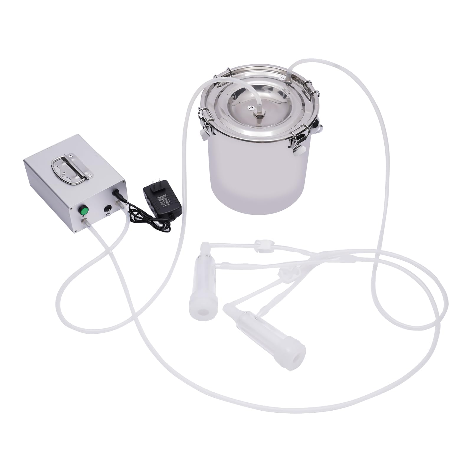 5L Electric Pulsation Milking Machine Set - Portable Cow and Goat Milker with Vacuum Pump & 1.3 Gallon Stainless Steel Drum