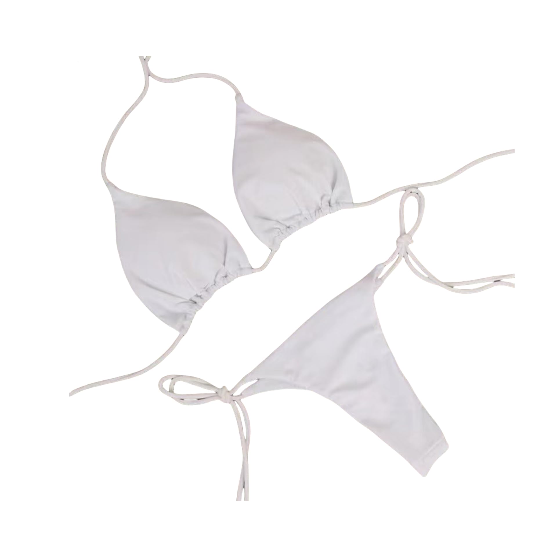 Teogneot Traje de Baño de Dos Piezas Mujer Acolchada Clásico Ajustable Halter Triángulo Bikini Top Bikini Tanga Brasileño,Blanco, una Yarda