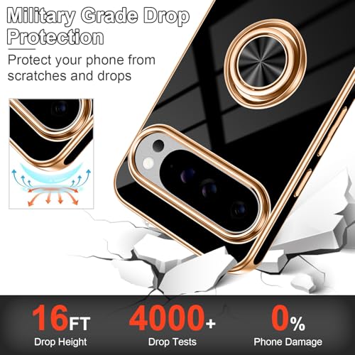 Coque Pixel 9 Pro haut de gamme noire à bords plaqués avec bague aimantée - 5