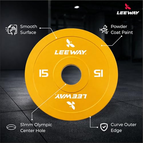 Image of Leeway Color Steel Weight Plates (15kg x 2) | Iron Plates for Gym | 51mm Olympic Hole | Metal weight for Home Gym & Powerlifting | Solid Steel Construction (Multi Color, 15kg Pair)