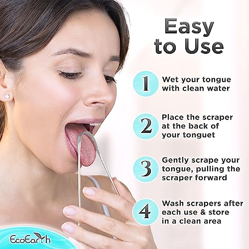 Set of 3 Tongue Scrapers for Adults, Tough Metal Tongue Cleaner w/Storage Case, Stainless Steel Tongue Scrubber for Fresh Breath & Oral Hygiene by EcoEarth