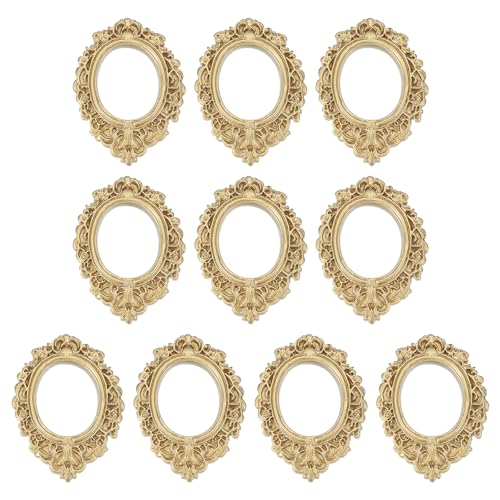 sourcing map 10 marcos de fotos de resina vintage, mini marco de fotos pequeño, rectangular, accesorio de exhibición de joyas para bricolaje, fotografía de mesa, decoración de boda, dorado, 1.3 x 1.1