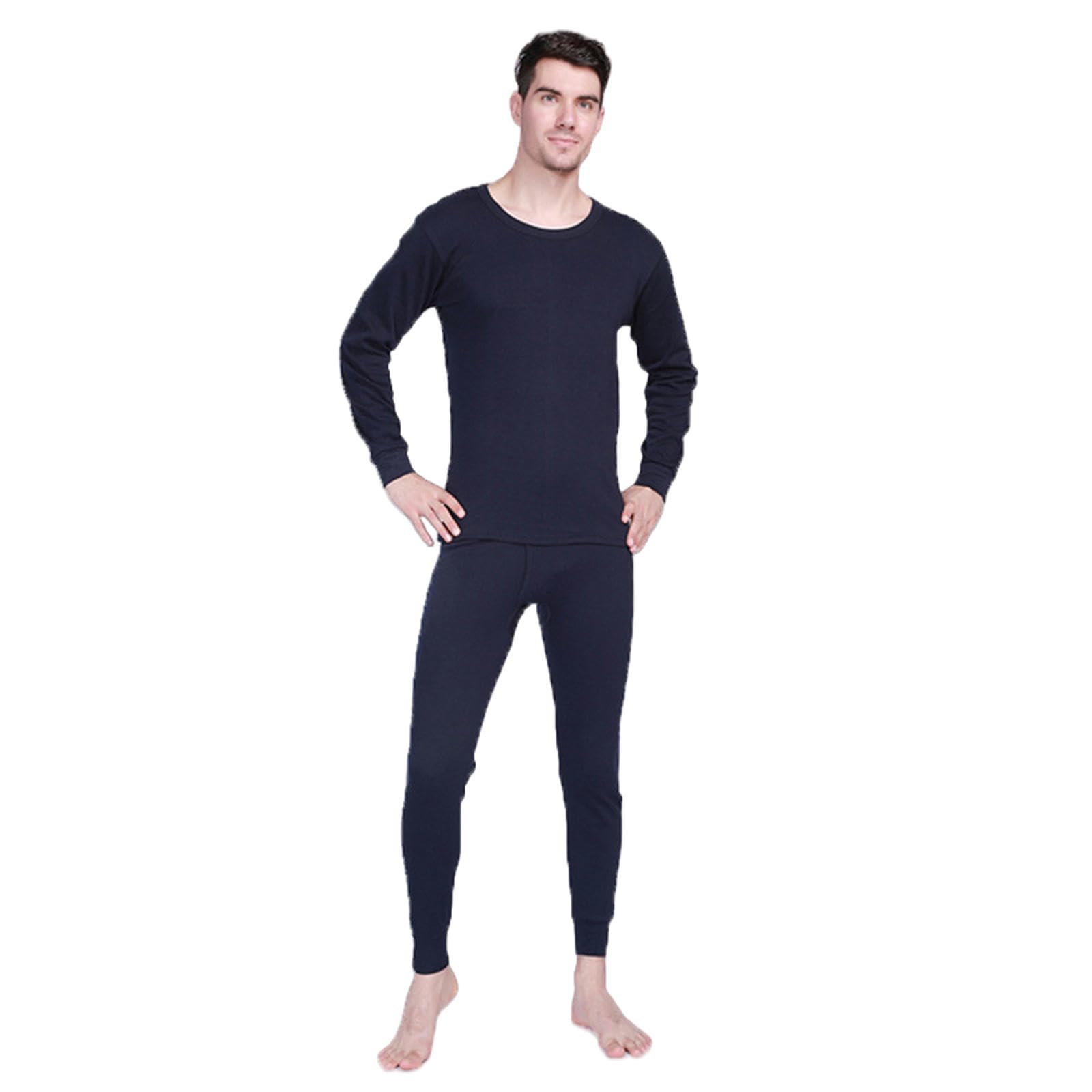 Ropa Termica Mujer Ropa Interior Térmica para Hombre, Conjunto Básico De Ropa Interior Térmica De Cuello Redondo De Algodón para Otoño E Invierno-Azul-l