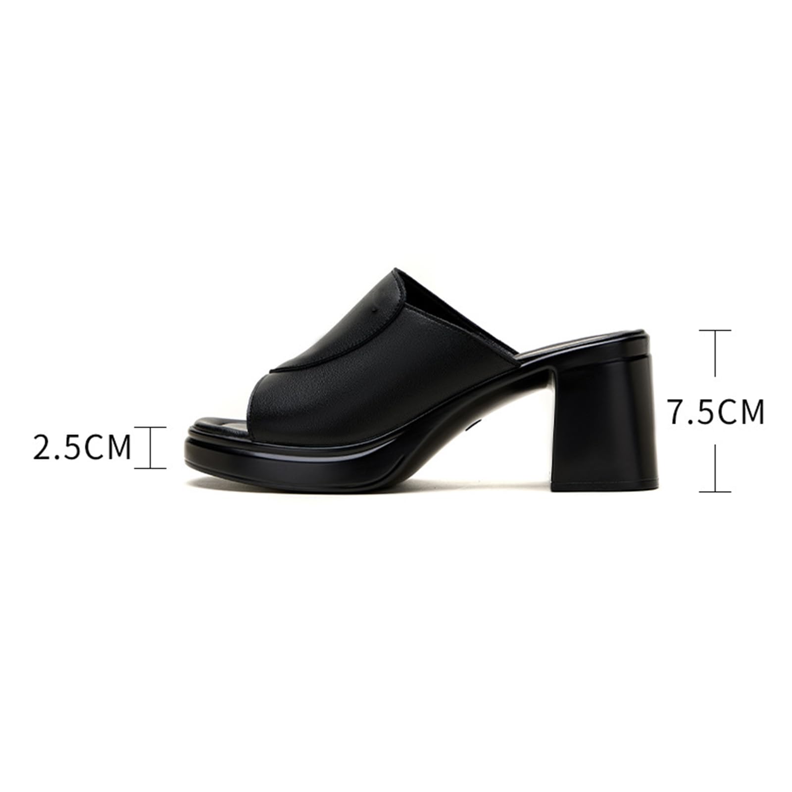 Mules con Plateau Donna in Vera Pelle - Sandali con Tacco Largo da 7,5 cm, Ciabatte Tacco Alto a Punta Aperta Scarpe Estive Eleganti Comode, Nero