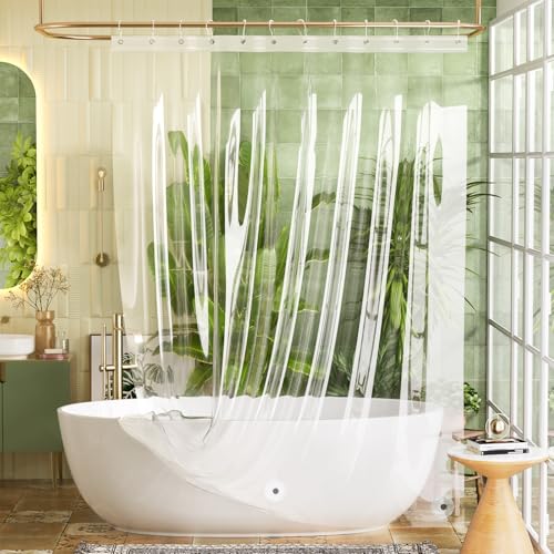 Image of Bathway Shower Curtain Liner, Clear Shower Curtain Liner Plastic 72x96 Extra Long PEVA Waterproof Shower Curtain Liner with 3 Magnets and 12 Rustproof Metal Grommets, Lightweight Shower Liner Bathroom