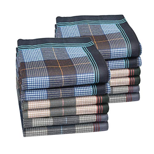HOULIFE Homme Mouchoirs Tissu en Pur Coton Peigné Motif Tartan Rayures Carreaux Classique pour Usage Quotidien Lot de 6/12 Pièces 40x40cm Cover