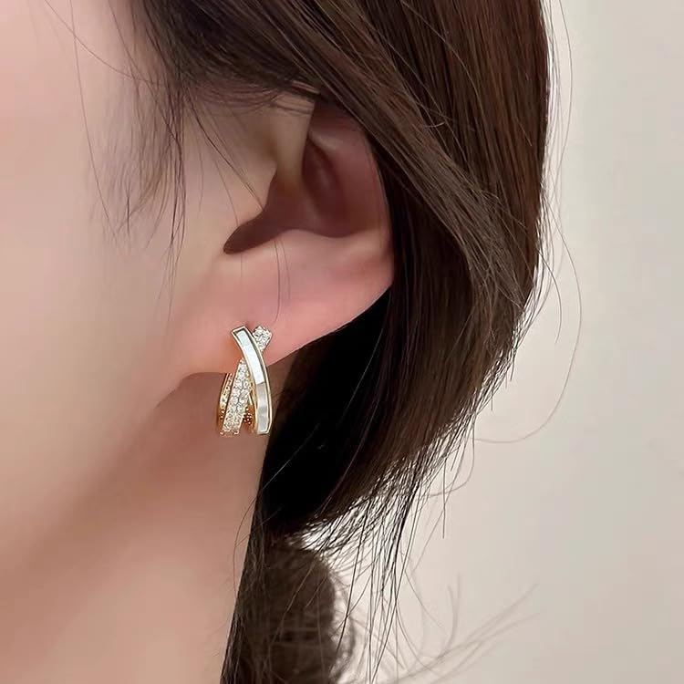 Eioi & Lmnm Women's 14K Gold Plated Cubic Zirconia Enamel Dainty Huggie Hoop Earrings, Gold Crystal Enamel Small Sleepers, Geometric Cross CZ Minimalist Huggie Hoop Earrings, Simple Jewelry Gift for Her - Image 6