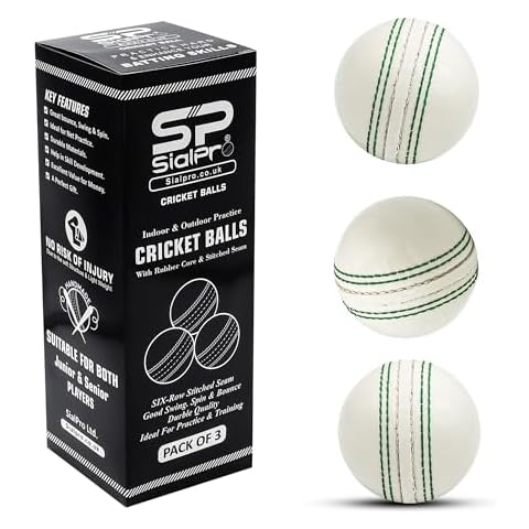 SialPro Soft Cricket Rubber Ball Set Indoor/Outdoor Play for Junior Youth Adult Training, Coaching, Practice Excellent Bounce with Durable Traditional Seams Stitched (White Pack of 3) Cover