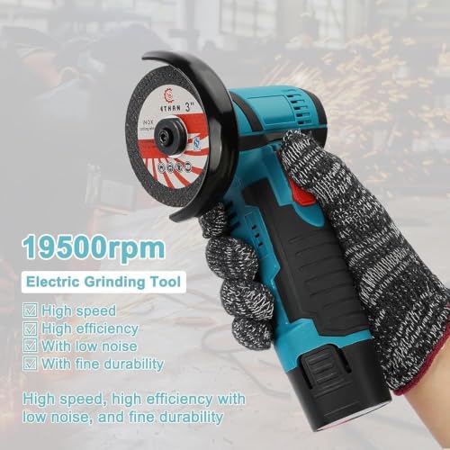 Image of Cordless Mini Angle Grinder Machine with Rechargeable Battery | Portable Electric Grinder for Metal, Tile, Wood Polishing & Cutting with Spindle Lock and Toggle Switch-Blue