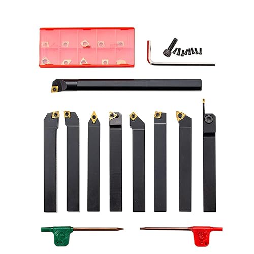 Miniatura 2 de YUFUTOL Herramienta de torneado de torno indexable, vástago de 12 pulgada, 9 piezas de herramientas de torneado de carburo y barra de taladrado,