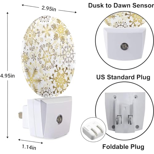 Image of Christmas Holiday Night Light White Golden Snowflakes Stars Plug-in Nightlight Energy Saving 0.5W LED Lighting for Boys Girls Men Women