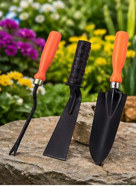 3-Piece Garden Tools Set – Small Trowel, 2-inch Khurpi & Weeder – Terrace Gardening Accessories, Farming Tool for Home and Agriculture Use(GTK)