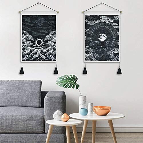 Pack of 2 Tapestry Moon and Star Tapestry Ocean Wave Tapestry Black and White Tapestries Mountain Tapestry Sunset Great Wave Tapestry Wall Hanging for Room(35X50cm)