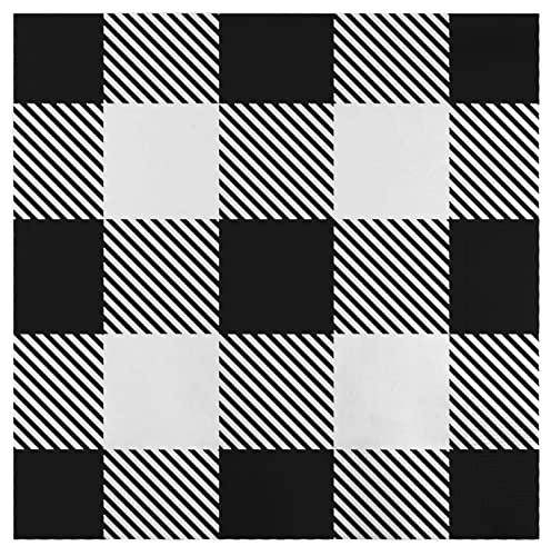 Iconikal 75-Count Black Gingham Disposable Paper Party Napkins White Buffalo Plaid Dinner Size