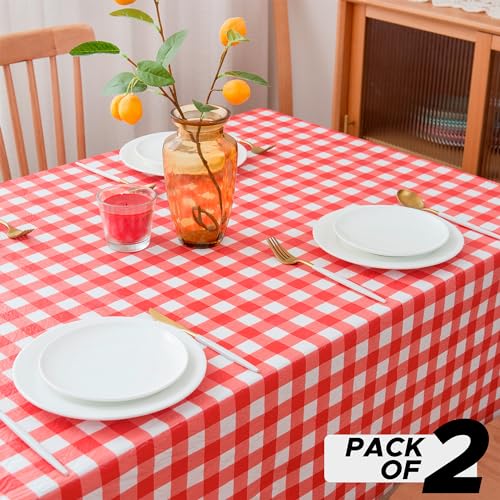 Nasitos 2 Pack Vinyl Picnic Table Cover 60x84 Inch-Flannel Backed Rectangle Waterproof Tablecloth Checkered, Wipeable Plastic Table Cover Red and White for Dinner Party, Picnic, Outdoor by Nasitos - Image 4