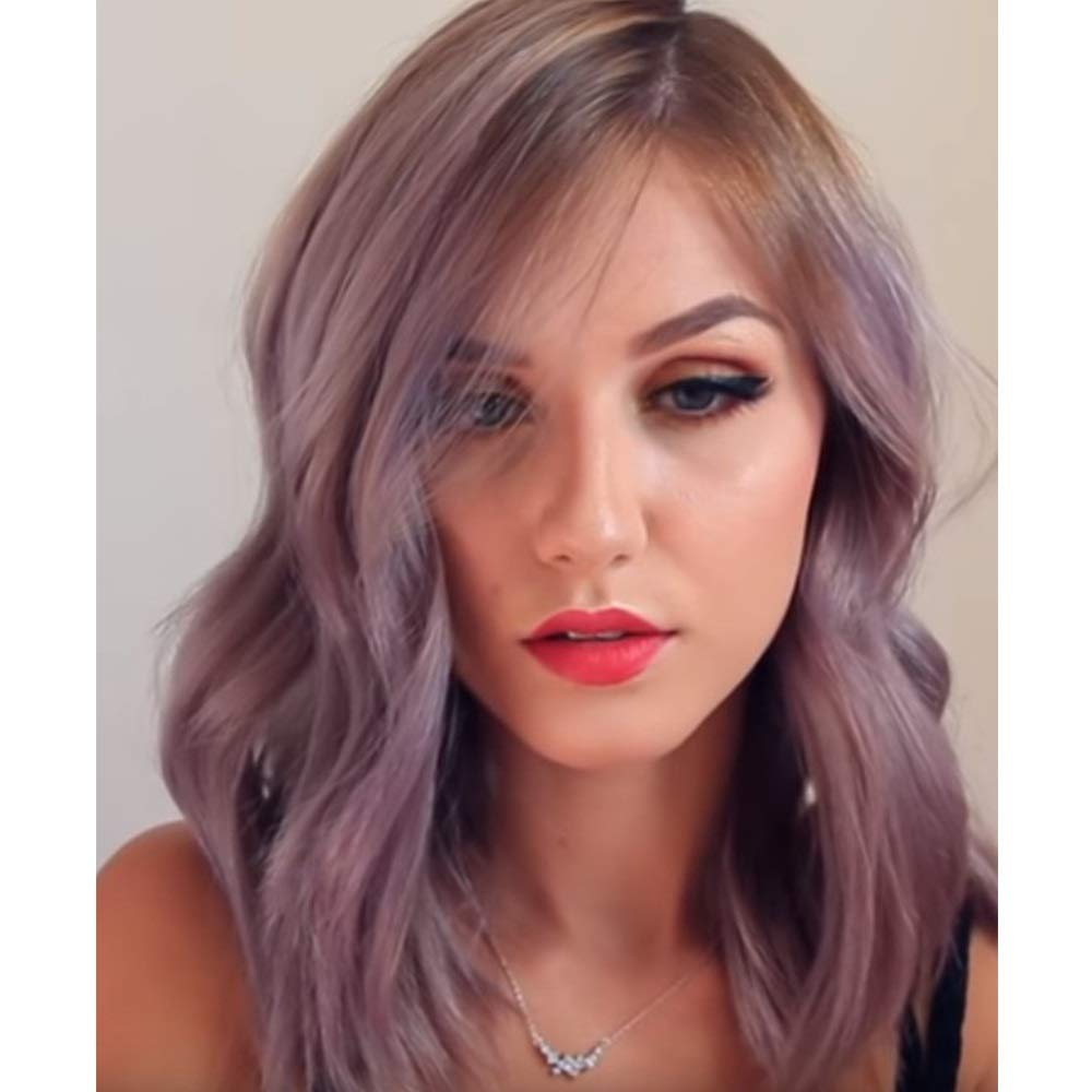 Perruque cheveux violets en soie de fibre chimique premium avec de belles boucles