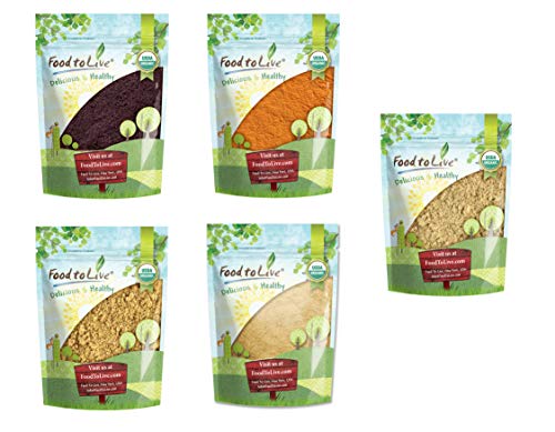 Organic Super Powders in a Gift Box - Acai Berry Powder, Goji Berry Powder, Sacha Inchi Powder, Maca Powder, Mesquite Powder