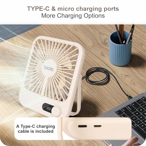 Image of TEKCOOL Slim Portable Desk Fan, 0-100 Speeds Adjustable Mini Fan, Rechargable Fan with Fragrance Function, Long Battery-Life Personal Fan for Home Outdoor, an Aromatherapy Tablet Included(White)
