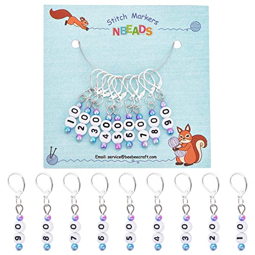 NBEADS 数字ステッチマーカー 9個 10-90 アクリルビーズ かぎ針編み ステッチマーカー チャーム ロックステッチマーカー 編み物 織り 裁縫アクセサリー キルティング ハンドメイドジュエリーの商品画像（Amazon）