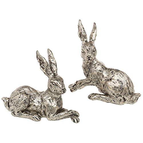 Fabulous Pair of Medium Champagne Bronze Cold CAST Hare Sculptures Figure New