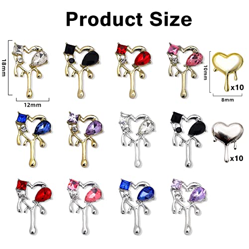 32Pcs 3D Alloy Droplets Lava Heart Nail Charms Irregular Molten Love Heart Nail Charm Mixed Color Heart Nail Rhinestone Decals For Diy Women Girls Nail Jewelry Nail Accessories Supplies #TOP1